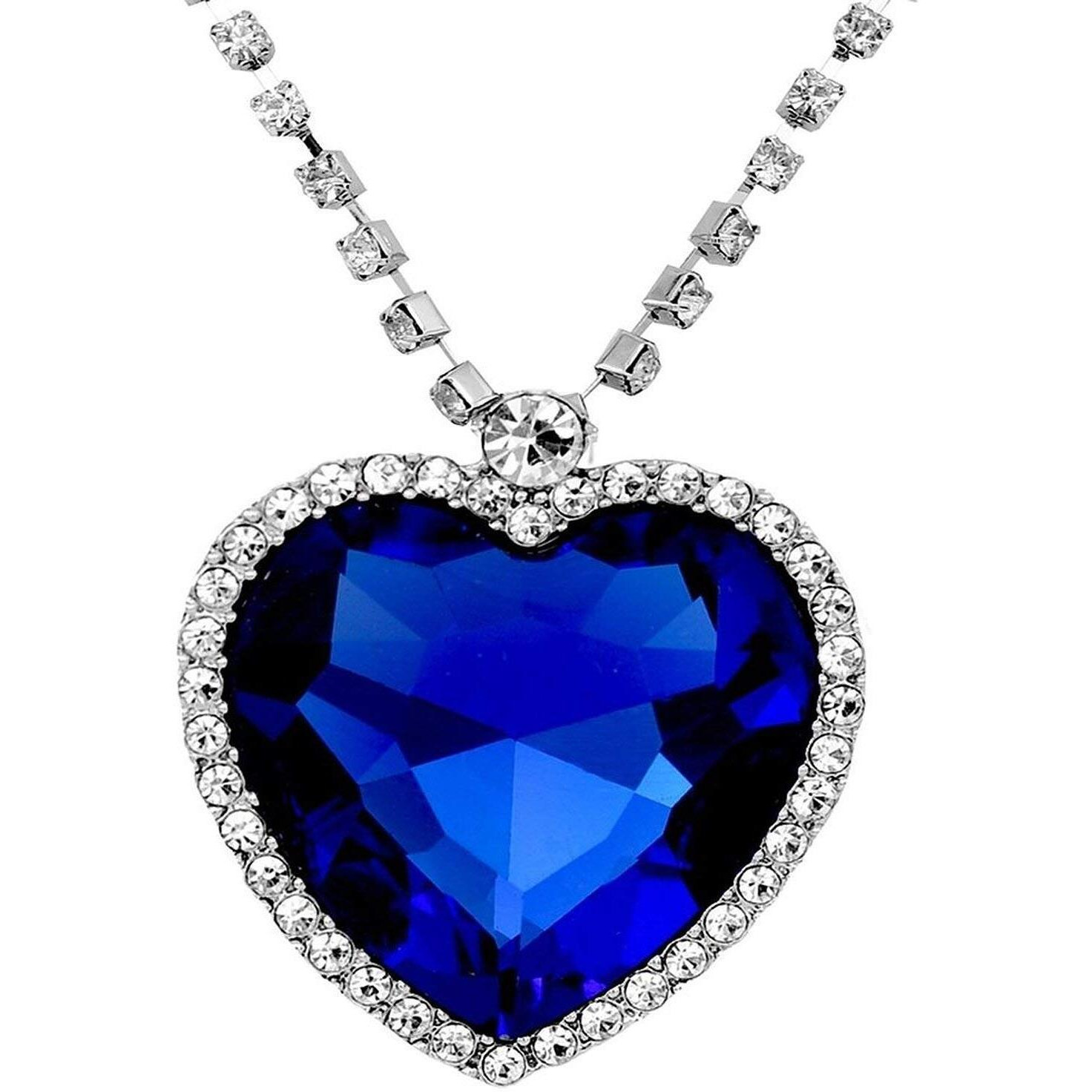 Yellow Chimes Pendant Set for Women Valentine Special Mesmerizing Silver Plated Titanic Blue Ocean Heart Crystal Pendant Set for Girls and Women.