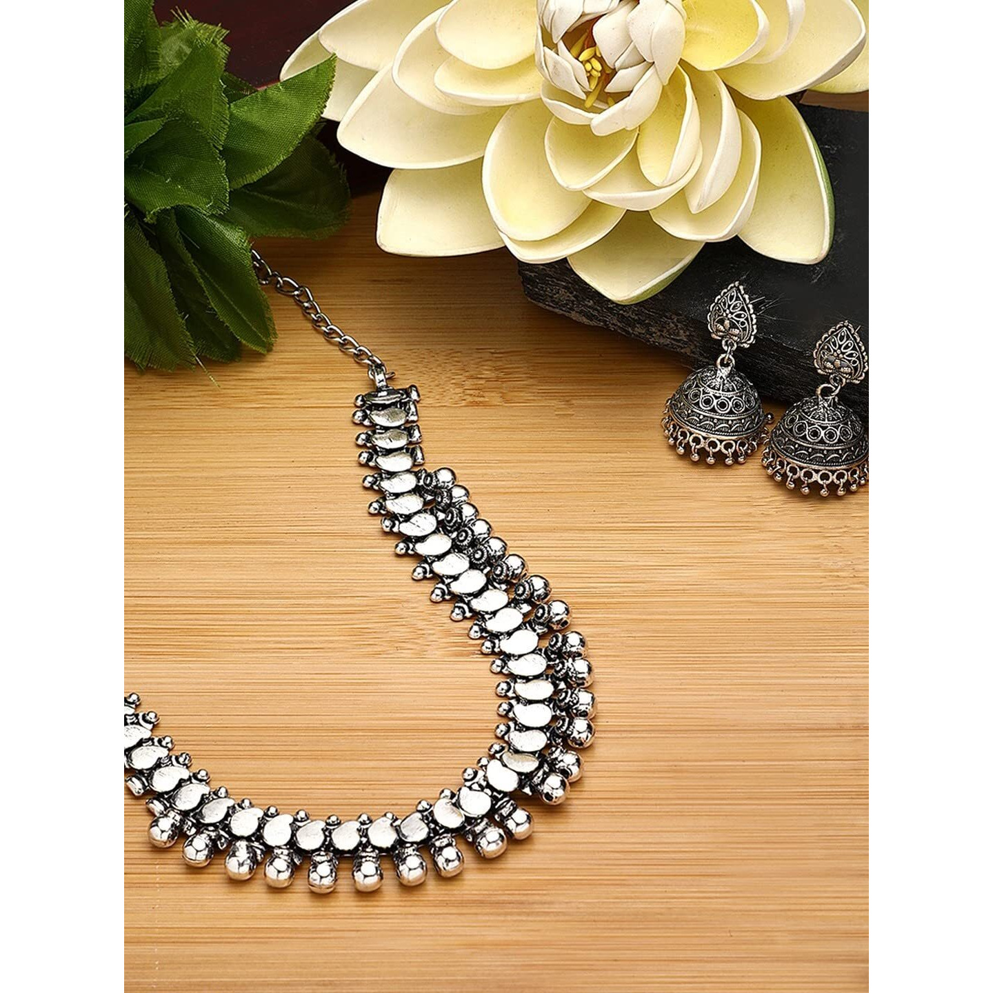 Yellow Chimes Oxidized Silver Jewellery Set for Women