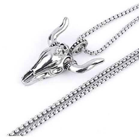 Yellow Chimes Pendant for Men and Boys Silver Pendants For Men | Silver Toned Stainless Steel Bull Head Skull Pendant Chain for Men | Birthday Gift for Men and Boys Anniversary Gift for Husband