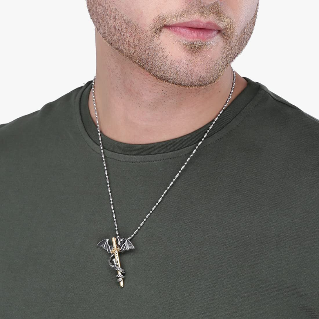 Yellow Chimes Pendant for Men and Boys Silver Pendants For Men | Stainless Steel Black Pendant Chain for Men | Birthday Gift for Men and Boys Anniversary Gift for Husband (Gold Silver 3)