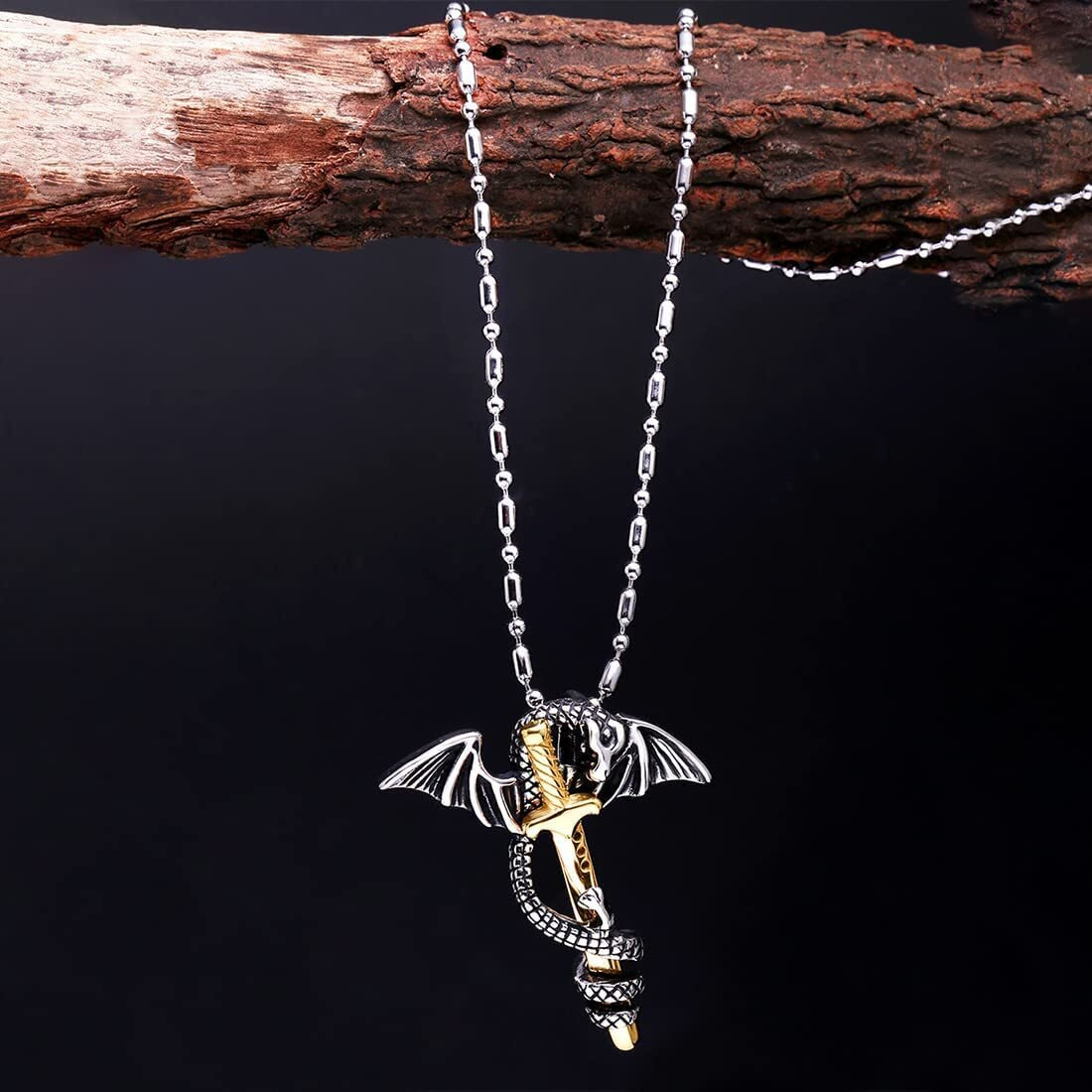 Yellow Chimes Pendant for Men and Boys Silver Pendants For Men | Stainless Steel Black Pendant Chain for Men | Birthday Gift for Men and Boys Anniversary Gift for Husband (Gold Silver 3)