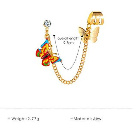 Yellow Chimes Ear Cuffs for Women Combo of 3 PCs Multicolour Ear Cuff Earrings with Butterfly Charm Hanging Single Piece Drop Earrings for Women and Girls,