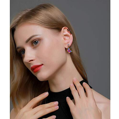 Yellow Chimes Ear Cuffs for Women Combo of 3 PCs Multicolour Ear Cuff Earrings with Butterfly Charm Hanging Single Piece Drop Earrings for Women and Girls,