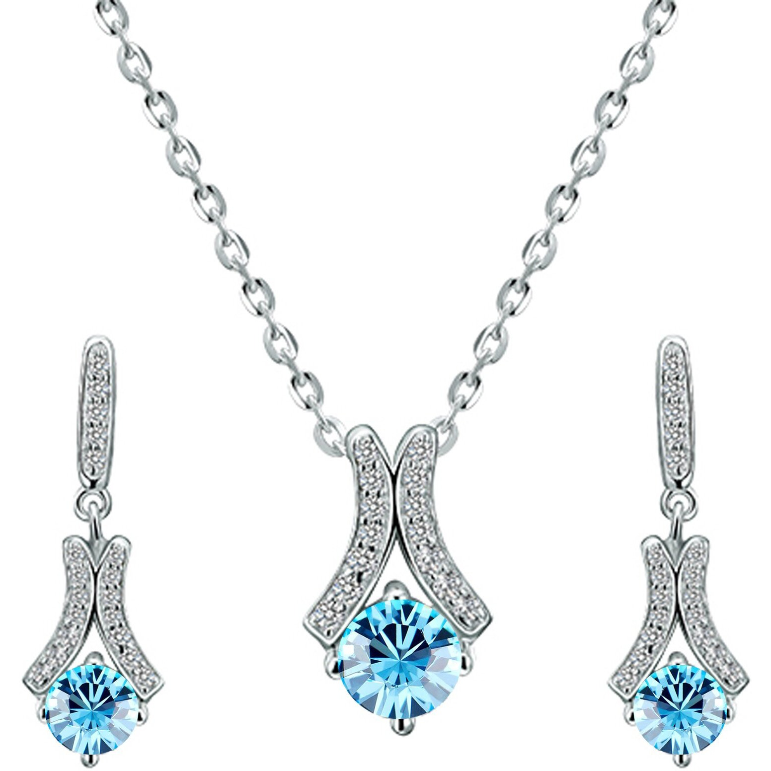 Yellow Chimes Pendant Set for Women and Girls A5 High Grade Blue Crystal Pendant Set Silver Tone Chain Pendant With Earrings Set for Girls | Birthday Gifts For Women