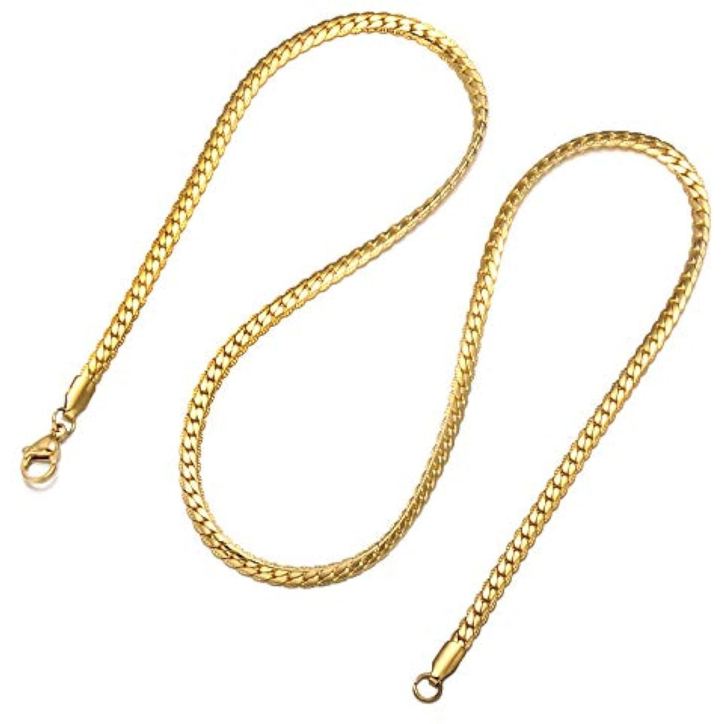 Yellow Chimes Trendy Classic Stainless Steel Flat Curb Chain 24 Inch Golden Necklace Gold Plated Chain for Men (Golden) (YCSSCH-FLATCURB-24-GL)