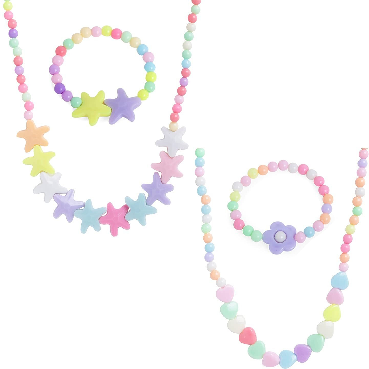 Melbees by Yellow Chimes Jewellery Set for Girls Combo of 2 Pair Colorful Resin Beads Heart Star Design Pendant Bracelet Set Kids Jewellery Set for Girls