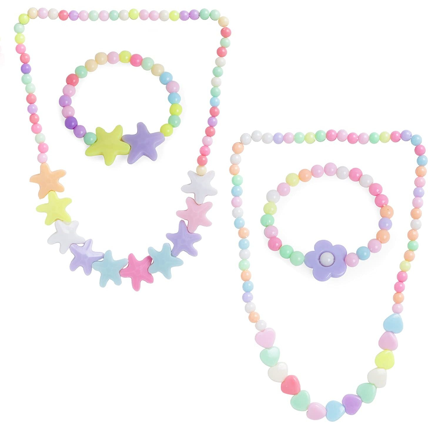 Melbees by Yellow Chimes Jewellery Set for Girls Combo of 2 Pair Colorful Resin Beads Heart Star Design Pendant Bracelet Set Kids Jewellery Set for Girls