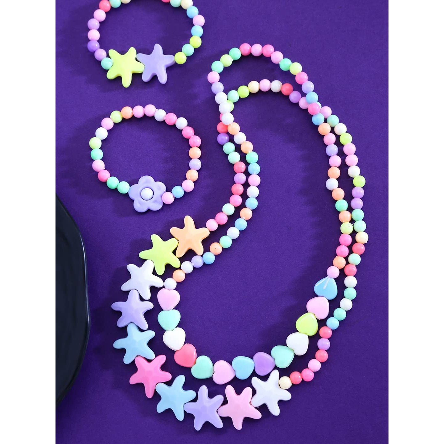 Melbees by Yellow Chimes Jewellery Set for Girls Combo of 2 Pair Colorful Resin Beads Heart Star Design Pendant Bracelet Set Kids Jewellery Set for Girls