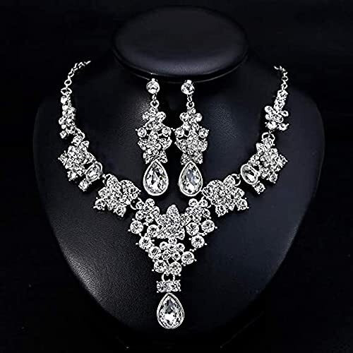 Yellow Chimes Jewellery Set for Women and Girls Fashion White Crystal Jewellery Set for Women | Silver Toned Crystal Choker Necklace Set | Birthday Gift for Girls & Women