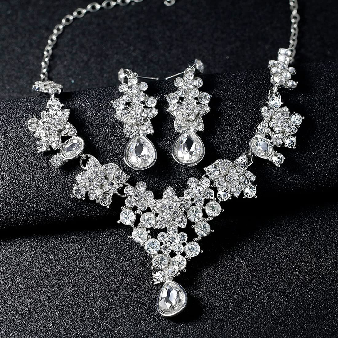 Yellow Chimes Jewellery Set for Women and Girls Fashion White Crystal Jewellery Set for Women | Silver Toned Crystal Choker Necklace Set | Birthday Gift for Girls & Women