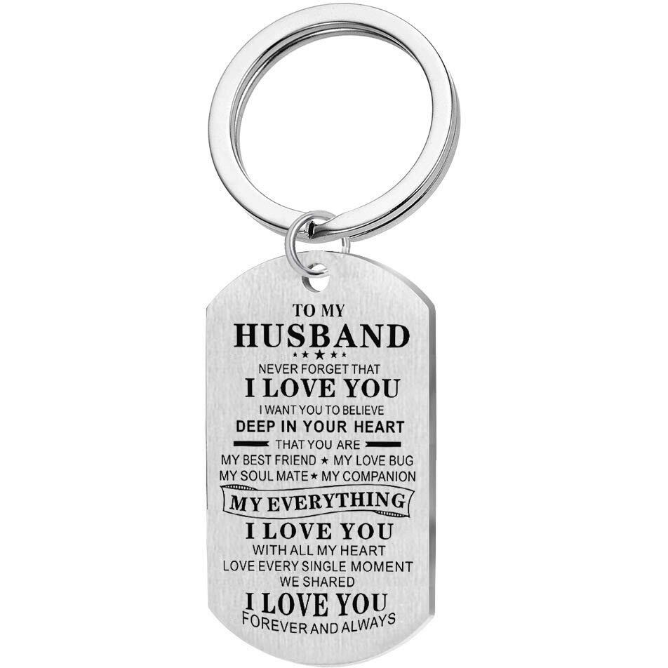 Yellow Chimes Keychain Pendant for Men My Husband My Everything Touching Love Message to Husband Stainless Steel Keychain Pendant with Chain for Men
