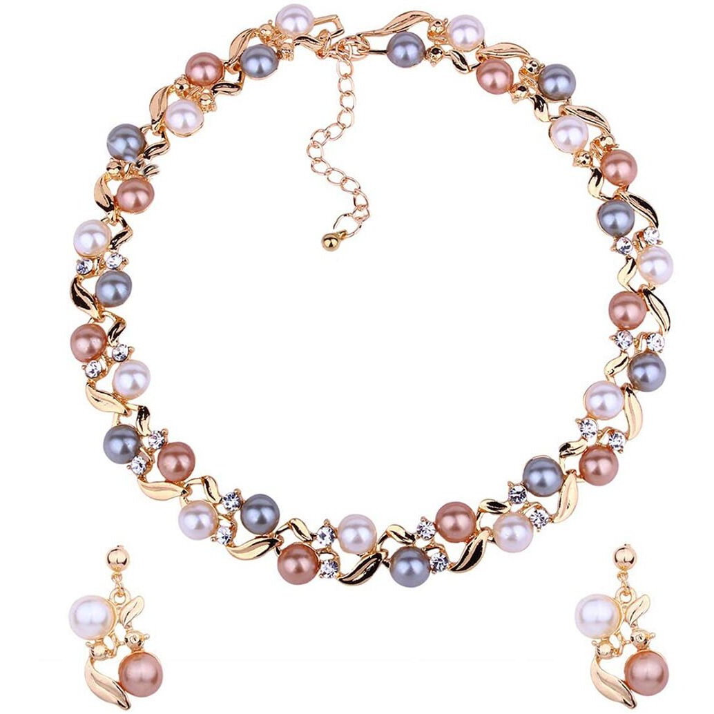 Yellow Chimes Jewellery Set for Women and Girls Fashion Pearl Necklace Set for Women Multicolor Pearl Set | Gold Plated Pearl Necklace Set | Birthday Gift for girls and women Anniversary Gift for Wife