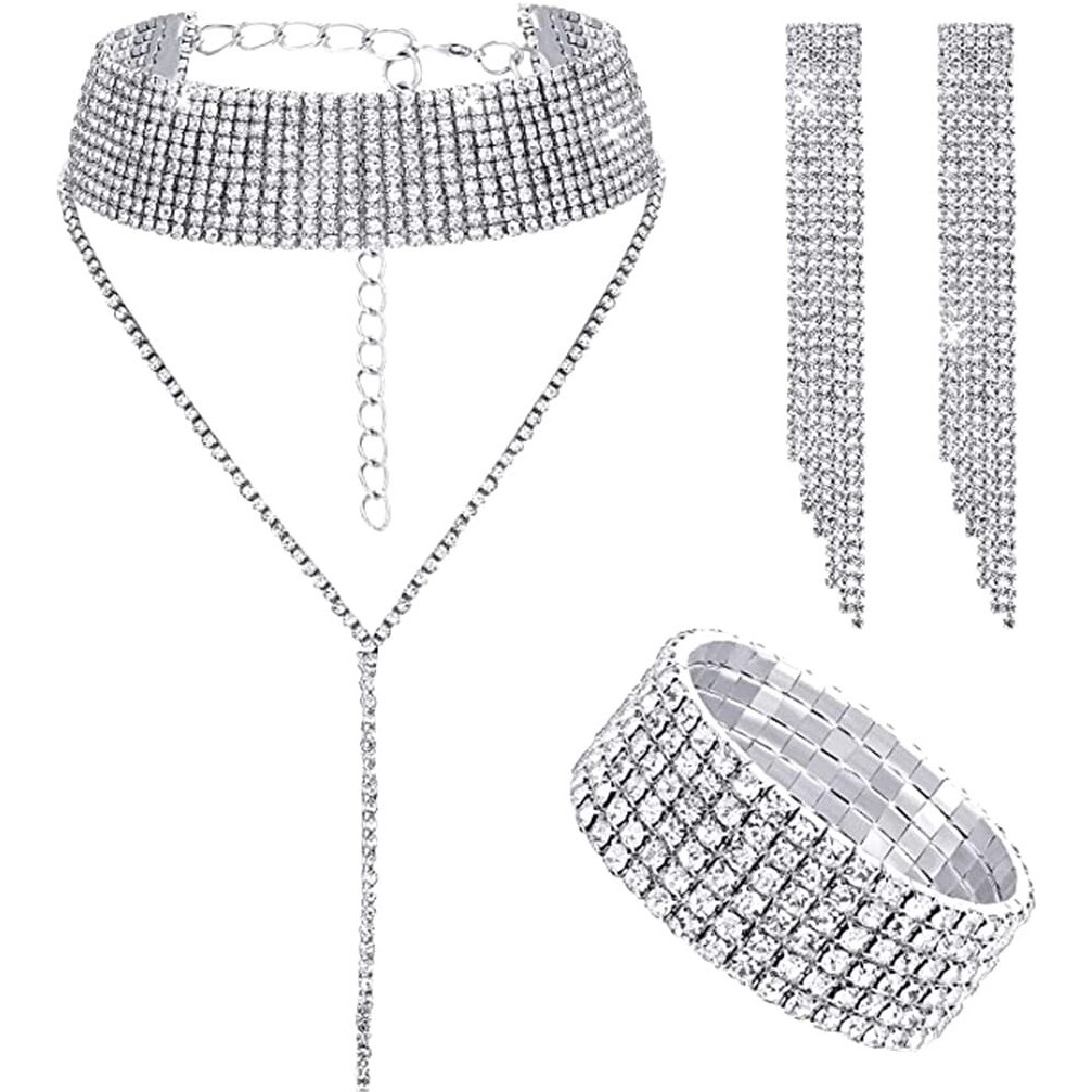 Yellow Chimes Crystal Jewellery Set for Women Silver Plated White Crystal Necklace Set With Bracelet Jewellery Set For Women and Girls