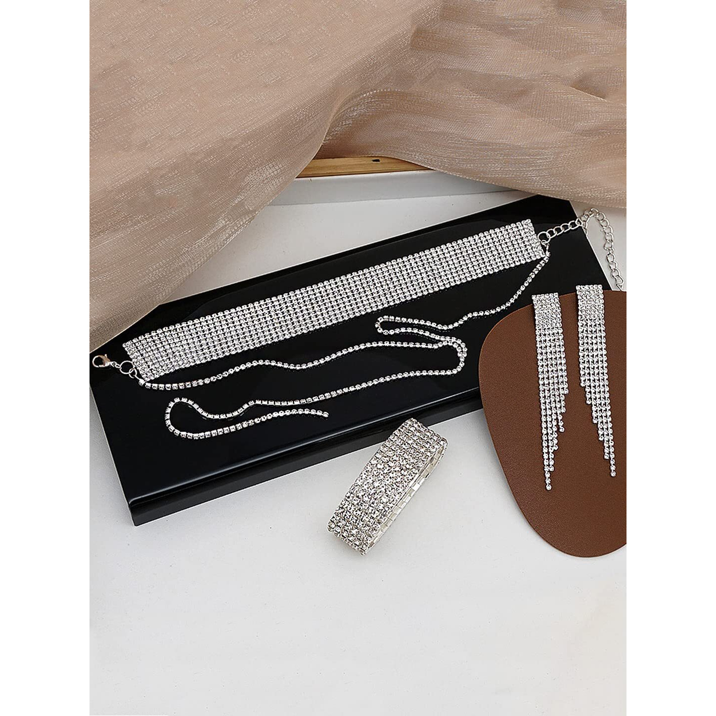 Yellow Chimes Crystal Jewellery Set for Women Silver Plated White Crystal Necklace Set With Bracelet Jewellery Set For Women and Girls