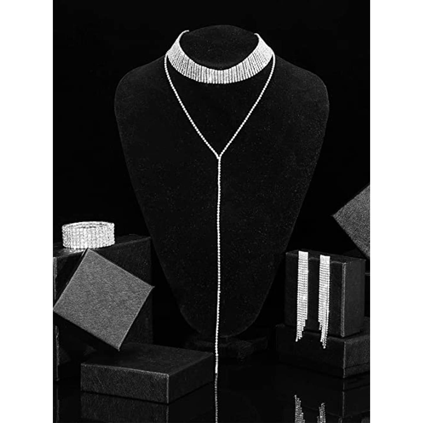 Yellow Chimes Crystal Jewellery Set for Women Silver Plated White Crystal Necklace Set With Bracelet Jewellery Set For Women and Girls