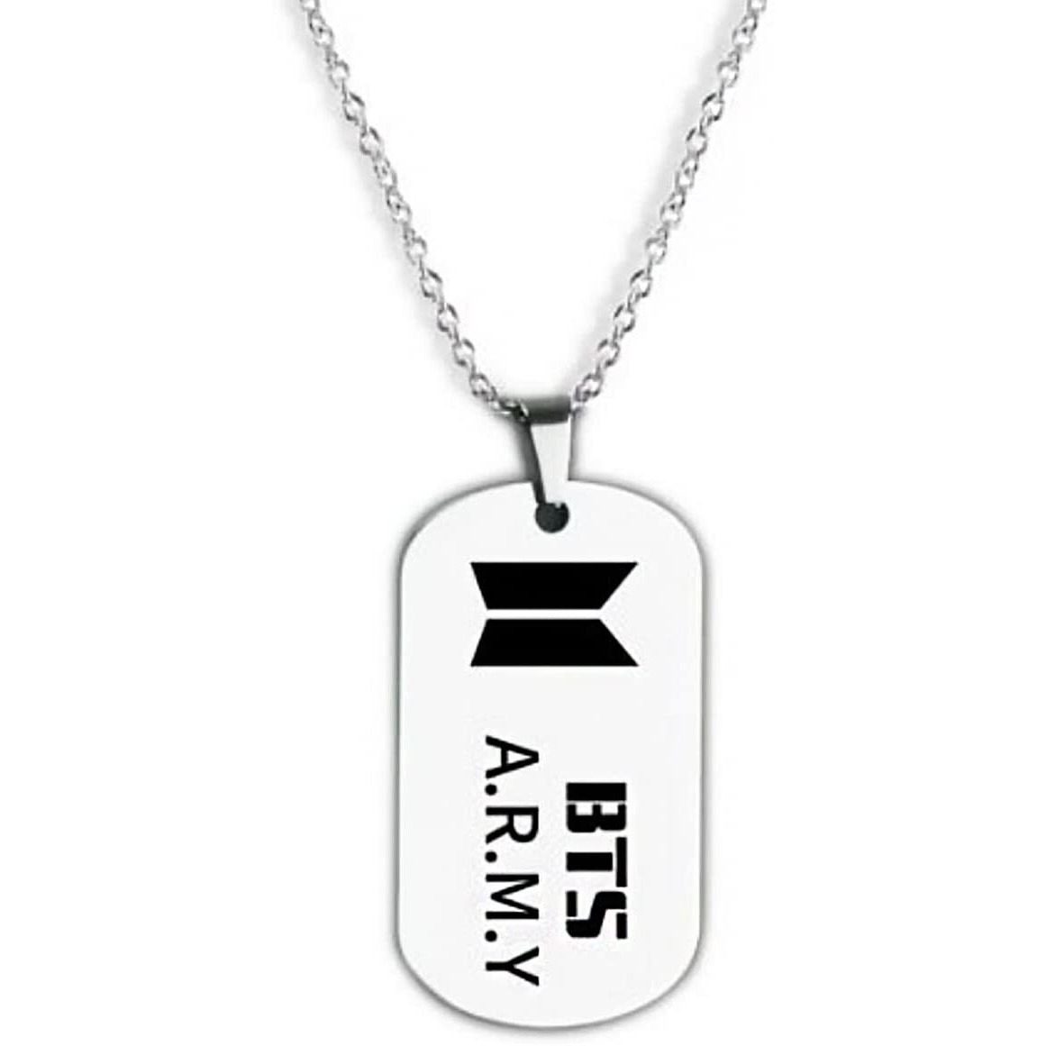 Yellow Chimes BTS Pendant for Women Silver Chain Pendant Stainless Steel 3 mm BTS Army Dog Tag Pendant Necklace for Men and Boys.