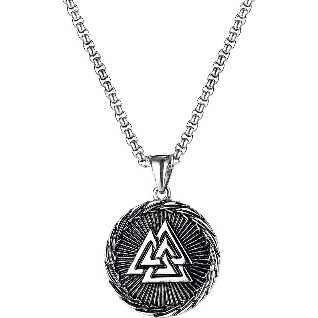 Yellow Chimes Chain Pendant for Men Silver Chain Men Pendant Stainless Steel Valknut Odin Symbol Locket Pendant for Men and Boys.