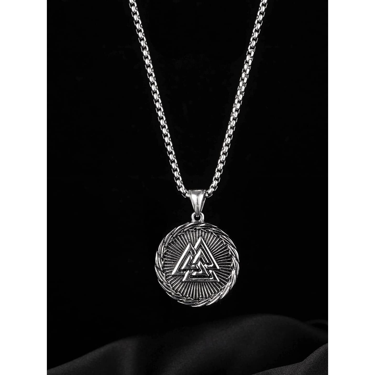 Yellow Chimes Chain Pendant for Men Silver Chain Men Pendant Stainless Steel Valknut Odin Symbol Locket Pendant for Men and Boys.