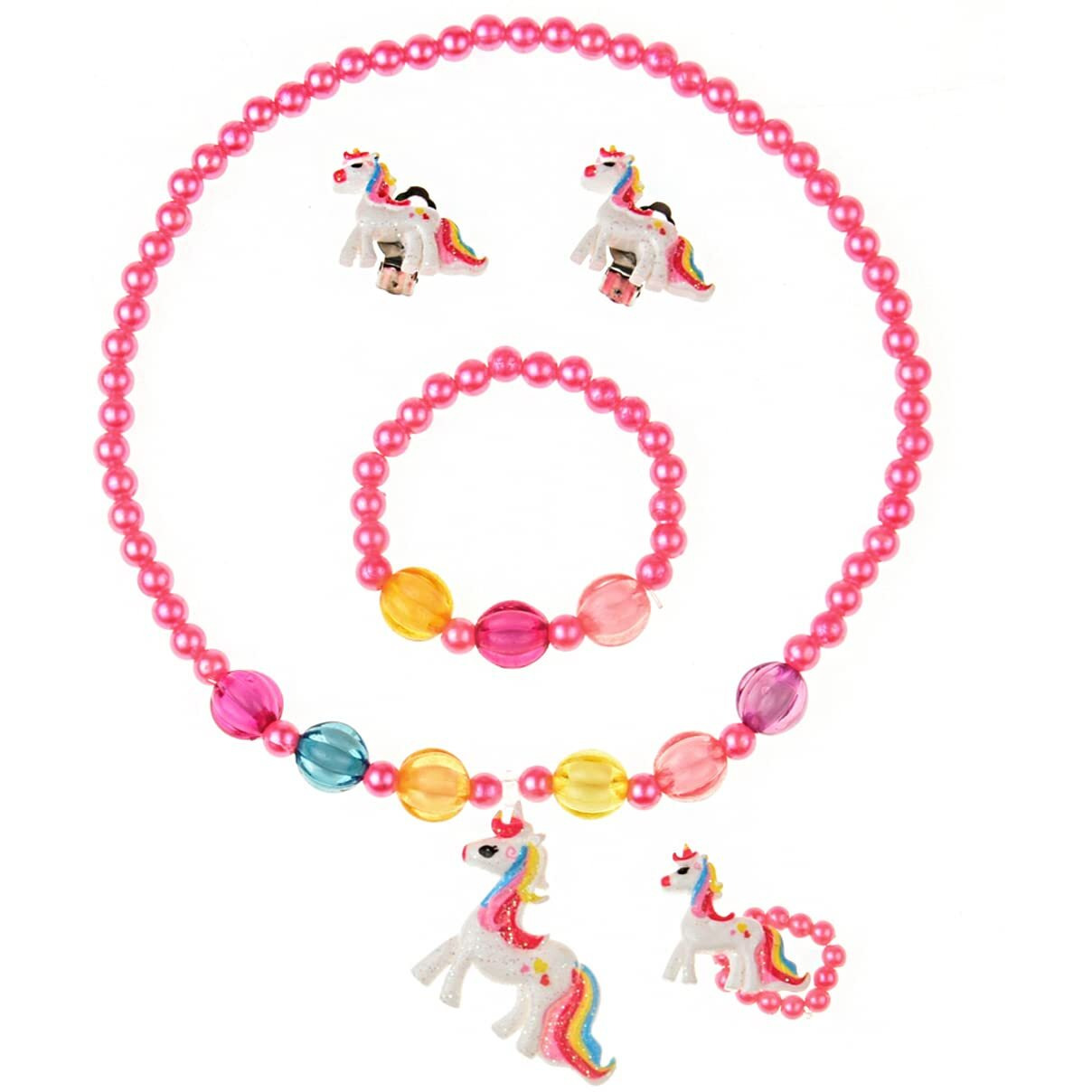 Melbees by Yellow Chimes Unicorn Jewellery Set for Kids Girls Kids Jewellery Pink Beads Necklace Set Bracelet Ring Accessories Set for Kids