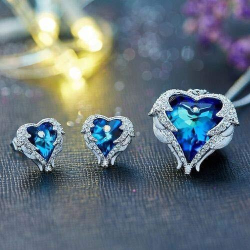 Yellow Chimes Pendant Set for Women and Girls A5 High Grade Blue Crystal Pendant Set Silver Tone Heart Pendant With Earrings Set for Girls | Birthday Gifts For Women Valentine Gift for Girls