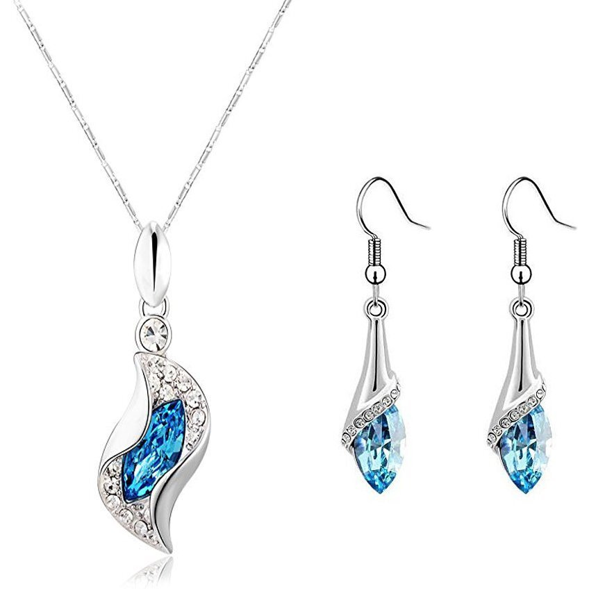 Yellow Chimes Pendant Set for Women and Girls A5 High Grade Blue Crystal Pendant Set Silver Tone Dew Drops Pendant With Earrings Set for Girls | Birthday Anniversary Gift for Wife