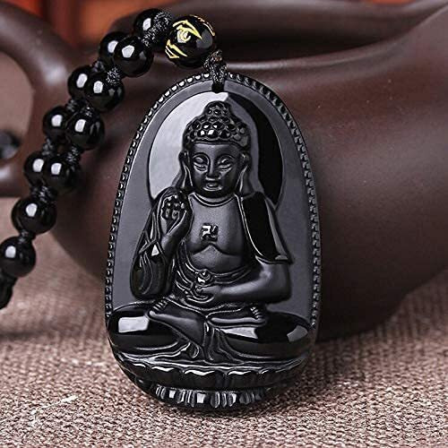 Yellow Chimes Exclusive DVine Collection Natural Black Obsidian Hand-Carved Healing Beads Natural Stones Reiki Buddha Long Pendant Necklace Men And Women (Unisex)
