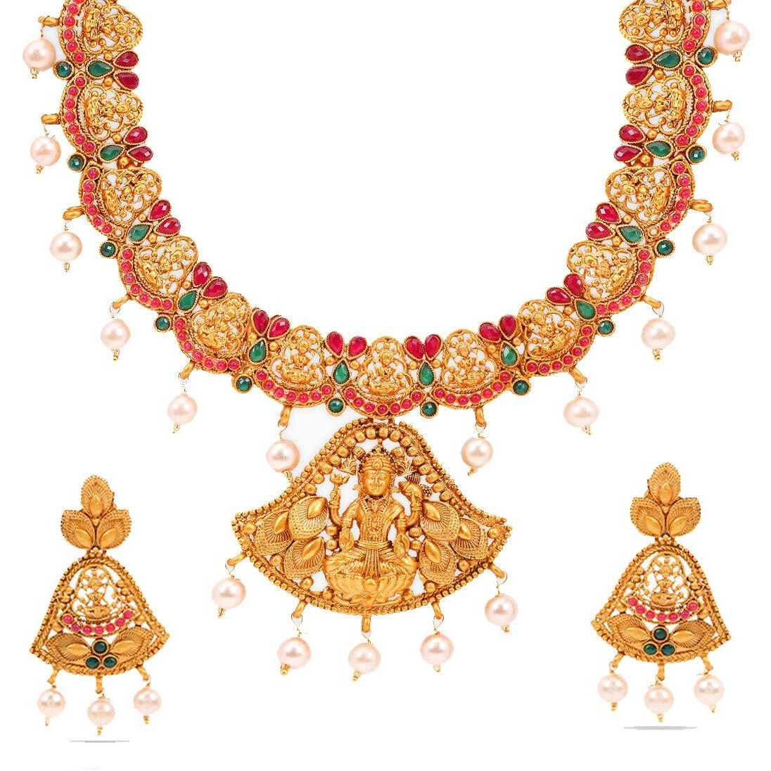 Yellow Chimes Temple Jewellery Set Gold Plated Jewelry Set Traditional Choker Necklace Set Gold Plated Jewellery Set for Women (Golden) (YCTJNS-14CHLKMI-GL)