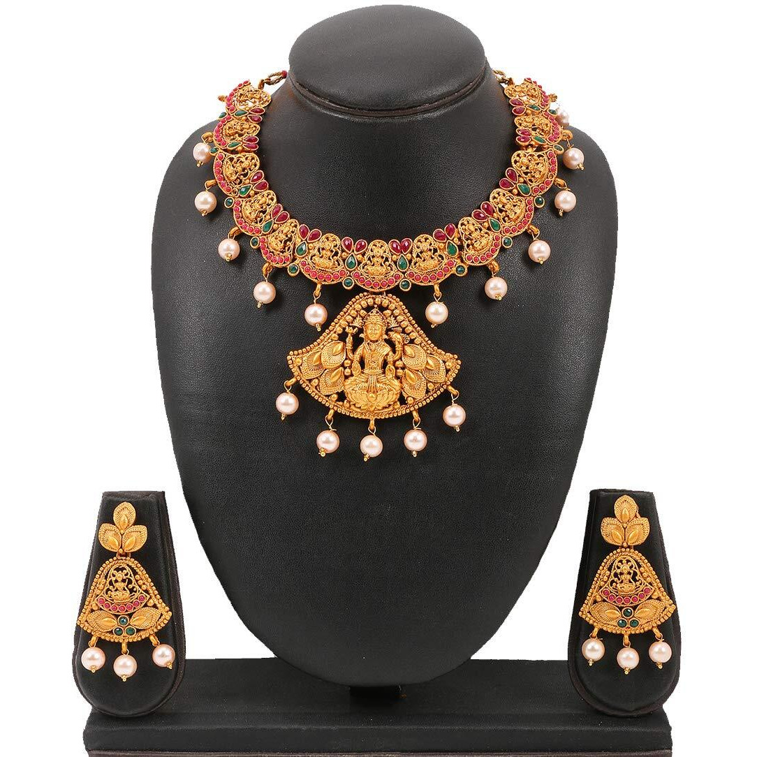 Yellow Chimes Temple Jewellery Set Gold Plated Jewelry Set Traditional Choker Necklace Set Gold Plated Jewellery Set for Women (Golden) (YCTJNS-14CHLKMI-GL)