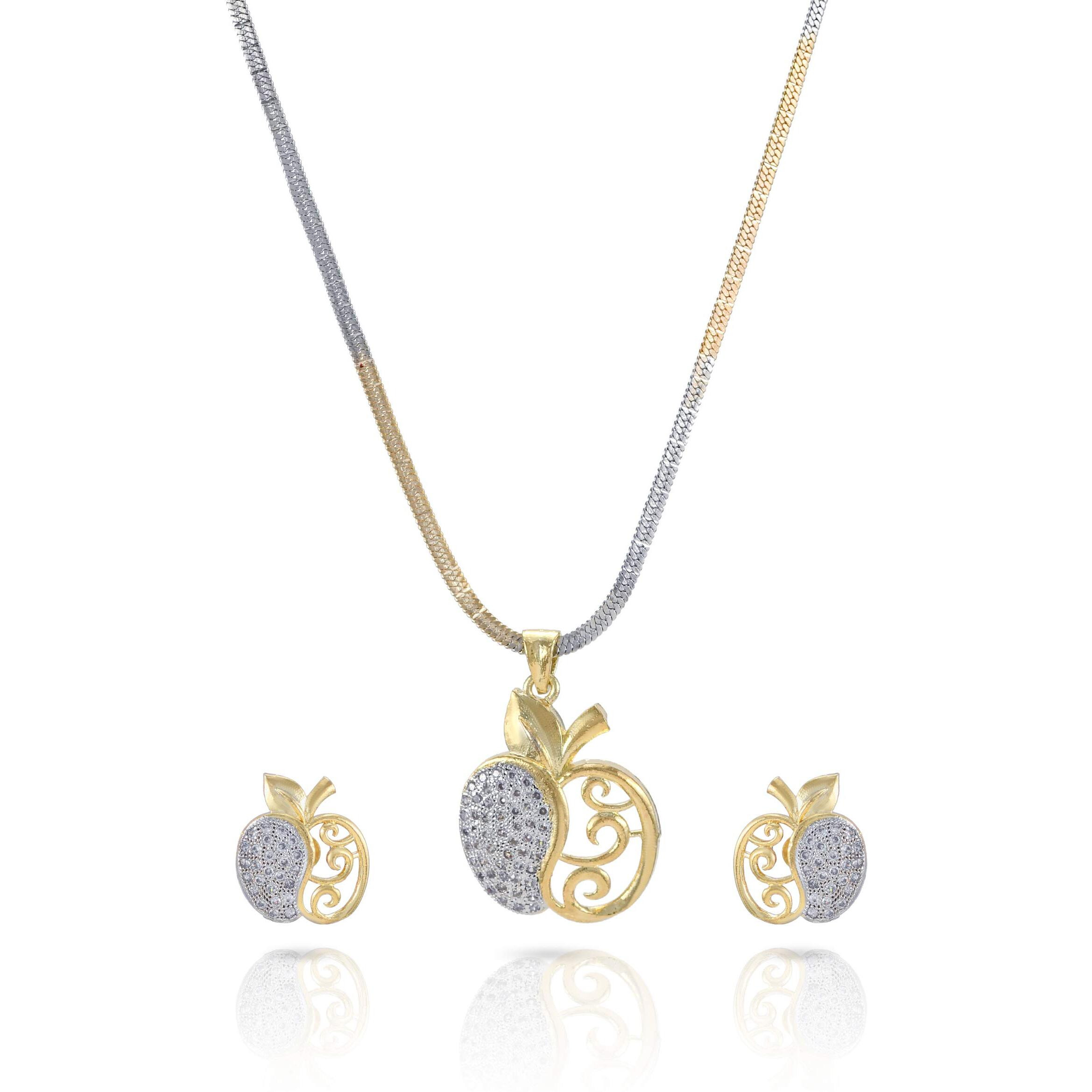 Yellow Chimes Sparkling AD/American Diamond Latest Fashion Apple Shaped Gold Plated Dual Tone Jewellery Pendant Set with Earrings For Women & Girls