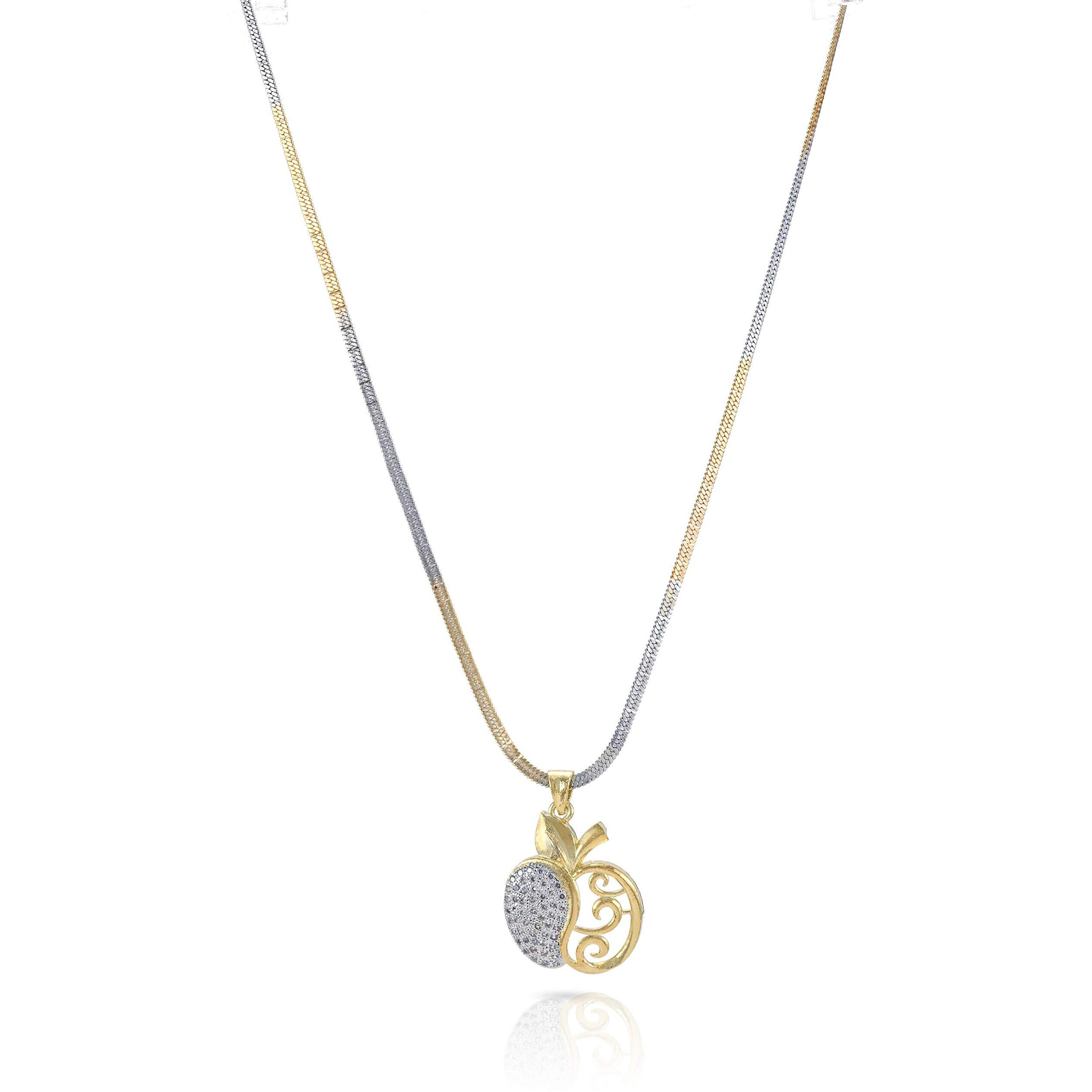 Yellow Chimes Sparkling AD/American Diamond Latest Fashion Apple Shaped Gold Plated Dual Tone Jewellery Pendant Set with Earrings For Women & Girls