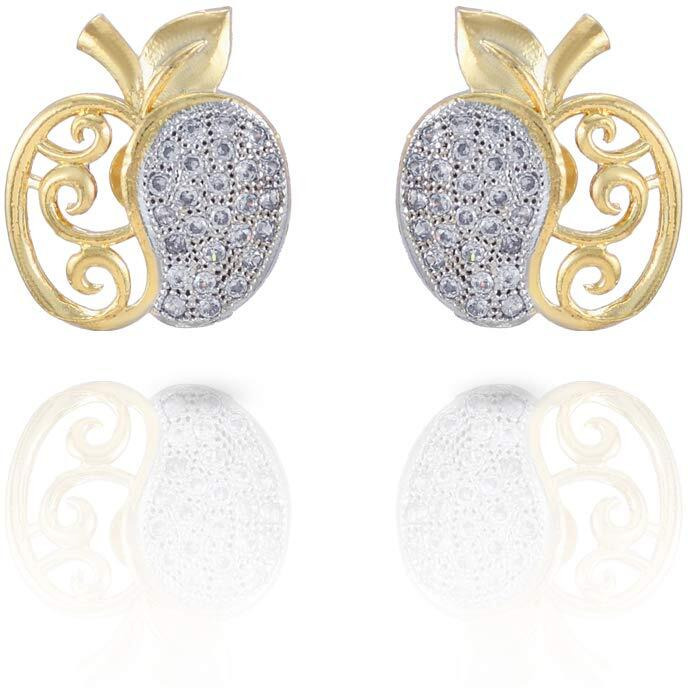 Yellow Chimes Sparkling AD/American Diamond Latest Fashion Apple Shaped Gold Plated Dual Tone Jewellery Pendant Set with Earrings For Women & Girls