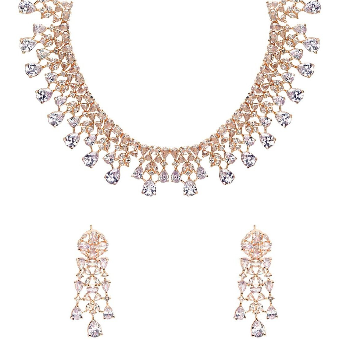 Yellow Chimes American Diamond Necklace Set For Women | White Stone Rose Gold Jewellery Set For Women | Diamond Necklace Set | Birthday Gift for Girls Anniversary Gift for Wife