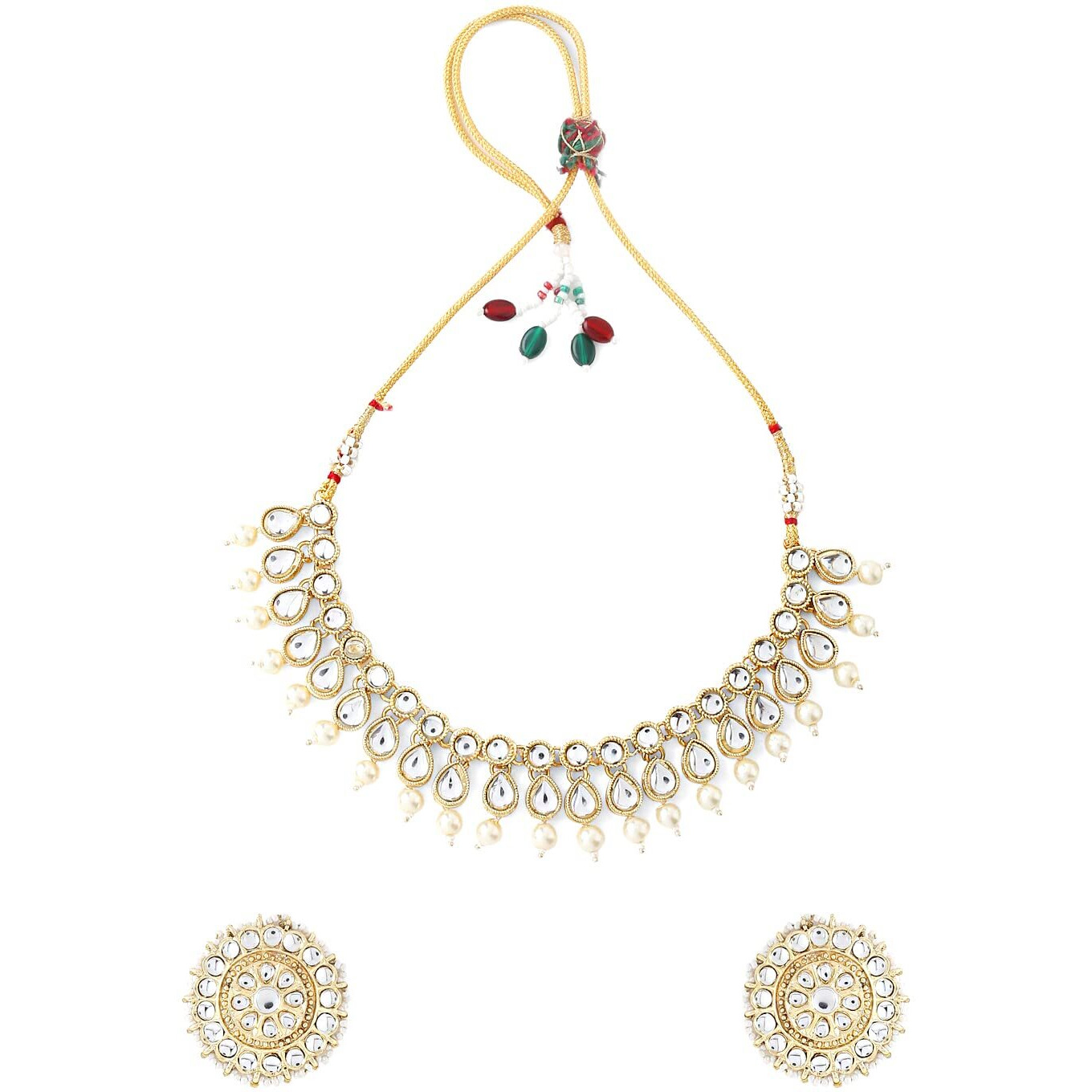 Yellow Chimes traditional necklace set for woman Gold-Plated Kundan Choker Necklace Set Traditional Kundan-Studded Beaded Necklace Set For Women & Girls