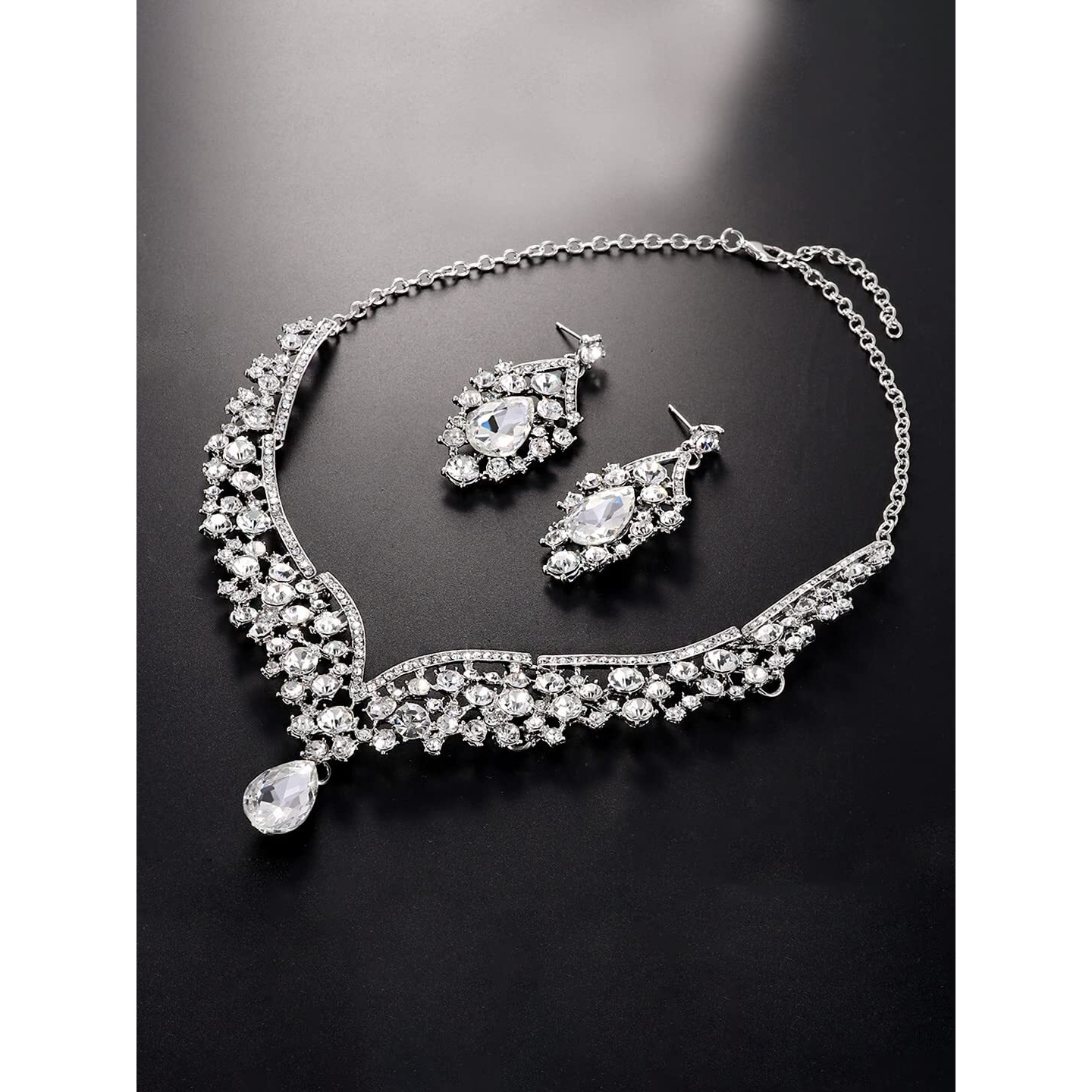 Yellow Chimes Jewellery Set for Women and Girls Fashion White Crystal Jewellery Set for Women | Silver Toned Crystal Choker Necklace Set | Birthday Gift for Girls & Women (Design 5)