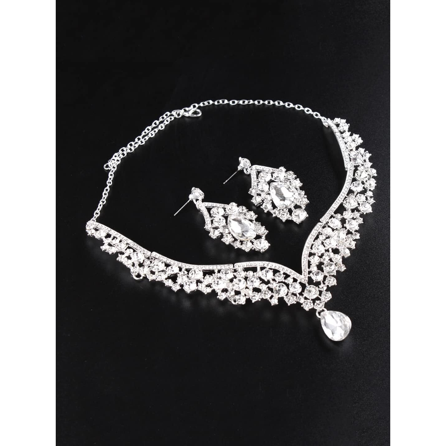 Yellow Chimes Jewellery Set for Women and Girls Fashion White Crystal Jewellery Set for Women | Silver Toned Crystal Choker Necklace Set | Birthday Gift for Girls & Women (Design 5)