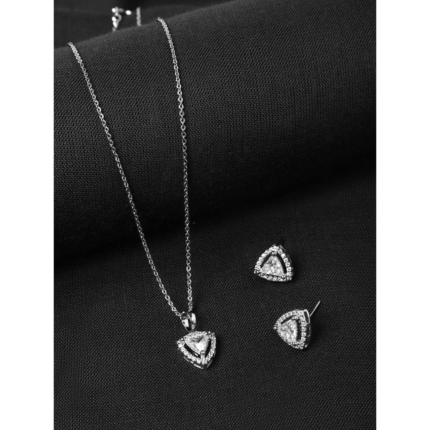 Yellow Chimes American Diamond Pendant Set For Women | White Stone Silver Jewellery Set For Women | Diamond Pendant Set | Birthday Gift for Girls Anniversary Gift for Wife