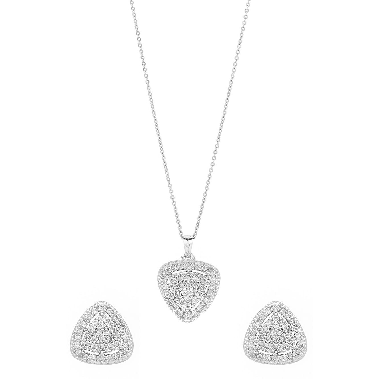 Yellow Chimes Pendant Set for Women Silver Toned AD/American Dimaond Crytal Studded Geometric Shaped Pendant Set with Earrings for Women and Girls Valentine Gift for Girls