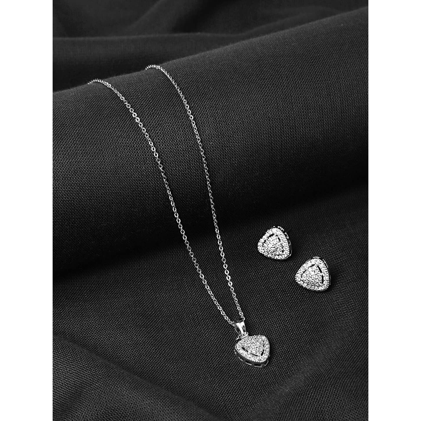 Yellow Chimes Pendant Set for Women Silver Toned AD/American Dimaond Crytal Studded Geometric Shaped Pendant Set with Earrings for Women and Girls Valentine Gift for Girls