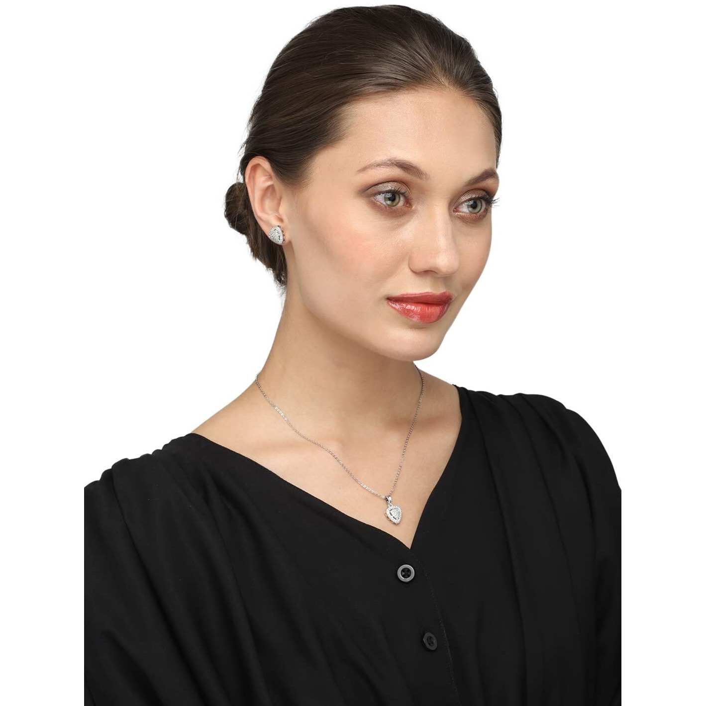 Yellow Chimes Pendant Set for Women Silver Toned AD/American Dimaond Crytal Studded Geometric Shaped Pendant Set with Earrings for Women and Girls Valentine Gift for Girls