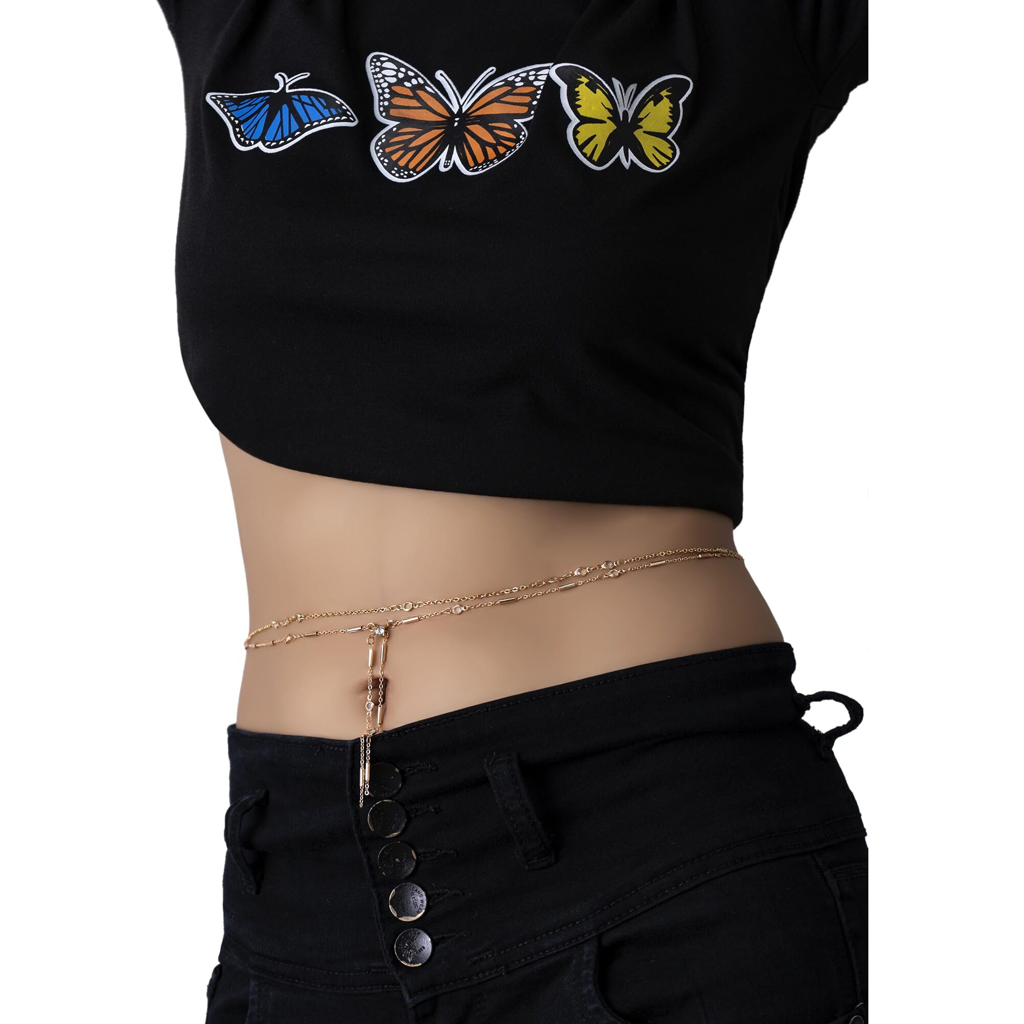 Yellow Chimes Waist Chain for Women Pearl studded Three layerd Golden Waist Chain for Women and Girls