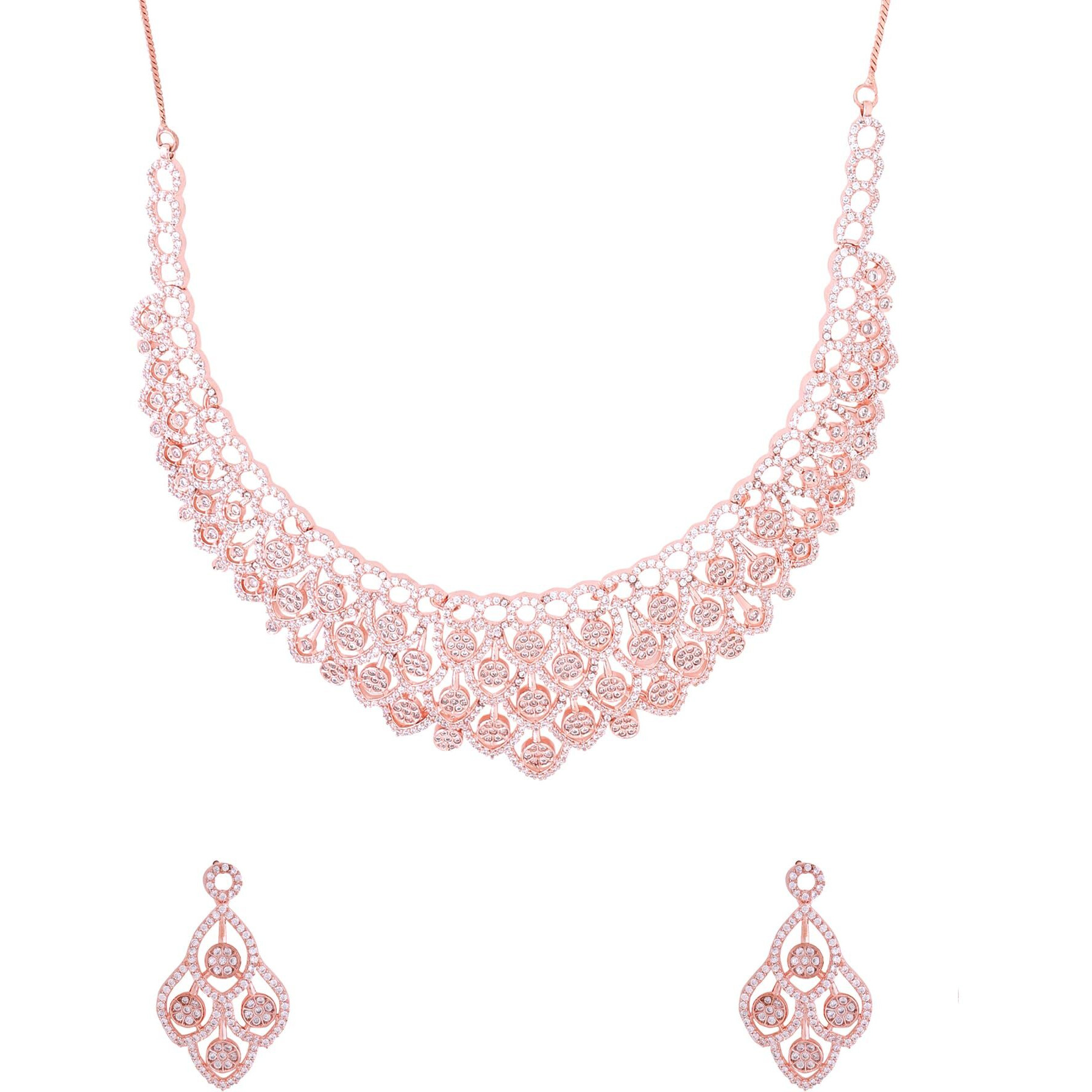 Yellow Chimes American Diamond Necklace Set For Women | White Stone Rose Gold Jewellery Set For Women | Diamond Necklace Set | Birthday Gift for Girls Anniversary Gift for Wife