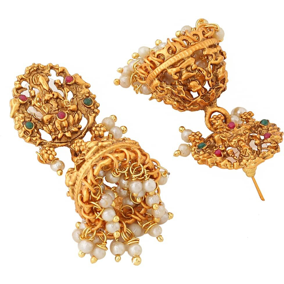 Yellow Chimes Womens Temple Traditional Gold Plated Hanging Pearls Choker Necklace Set
