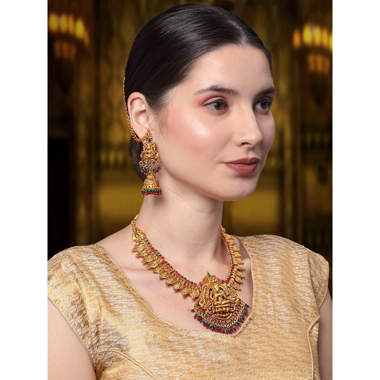 Yellow Chimes Jewellery Set for Women and Girls | Gold Plated Temple Jewellery Set Traditional | Accessories Jewellery for Women| Birthday Gift for girls and women Anniversary Gift for Wife