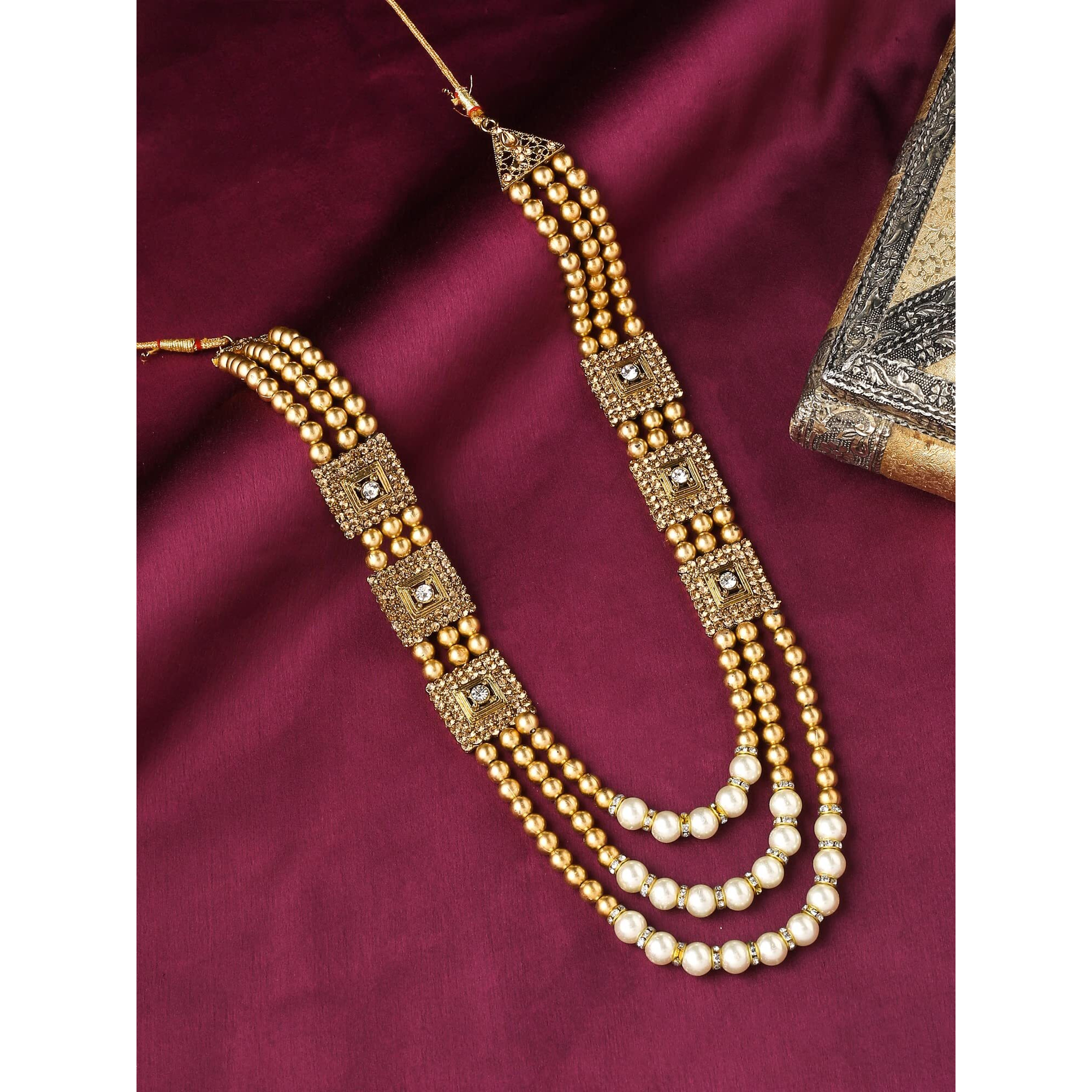 Yellow Chimes Dulahmala For Mens Golden Beads Pearl Necklace Jewellery for Groom Dulha Moti Mal Haar For Men Sherwani Necklace