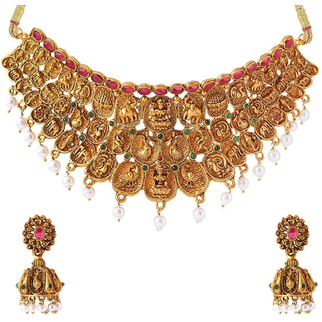 Yellow Chimes Jewellery Set for Women and Girls | Gold Plated Temple Jewellery Set Traditional | Accessories Jewellery for Women | Birthday Gift for girls and women Anniversary Gift for Wife