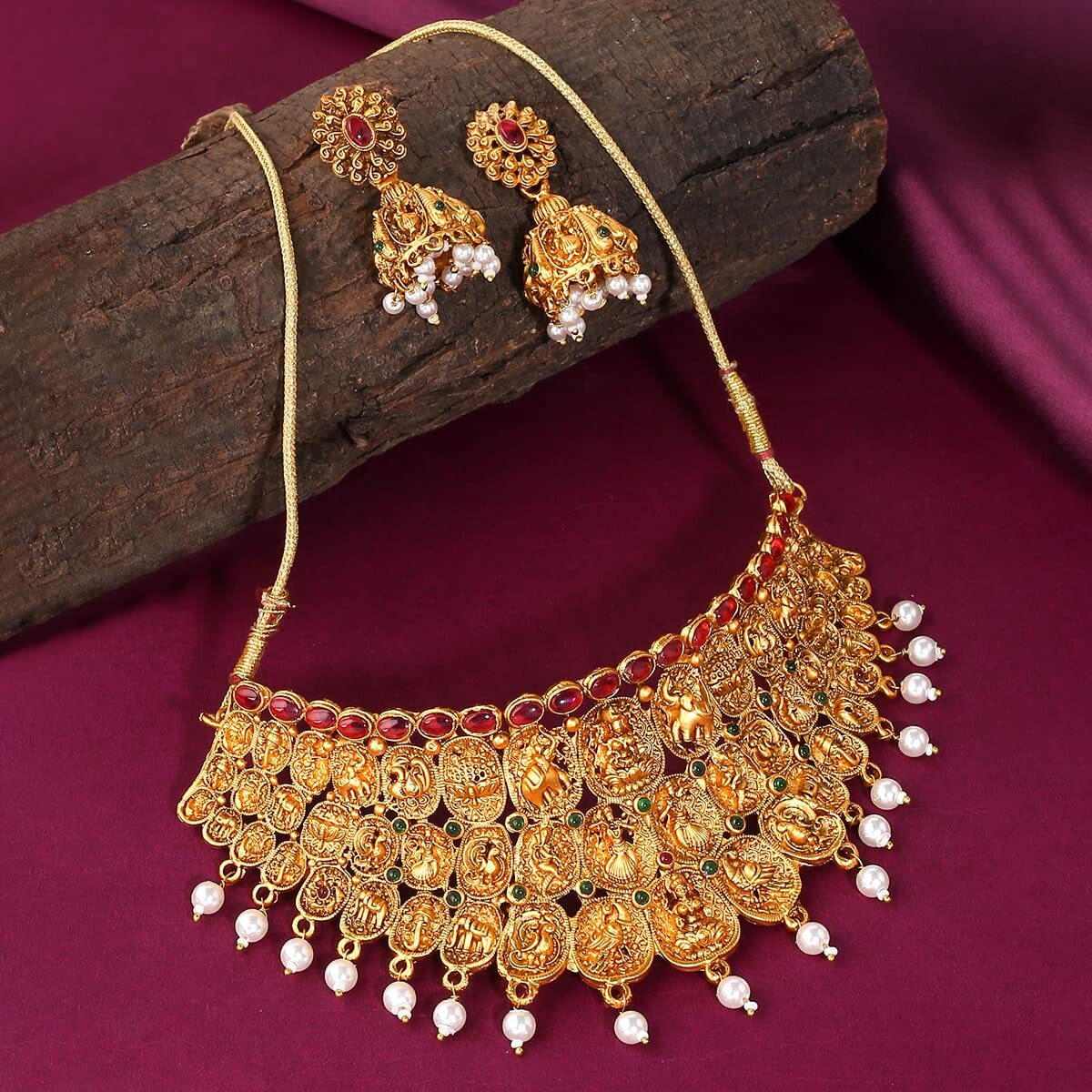 Yellow Chimes Jewellery Set for Women and Girls | Gold Plated Temple Jewellery Set Traditional | Accessories Jewellery for Women | Birthday Gift for girls and women Anniversary Gift for Wife