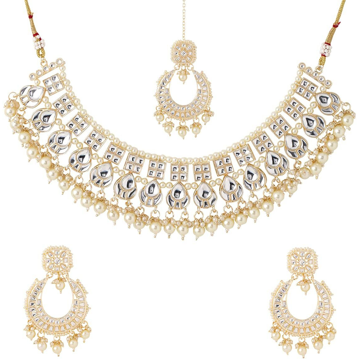 Yellow Chimes Ethnic Multilayer Pearl Beads Jewellery Set Traditional Choker Necklace Set for Women and Girls (Design 11)