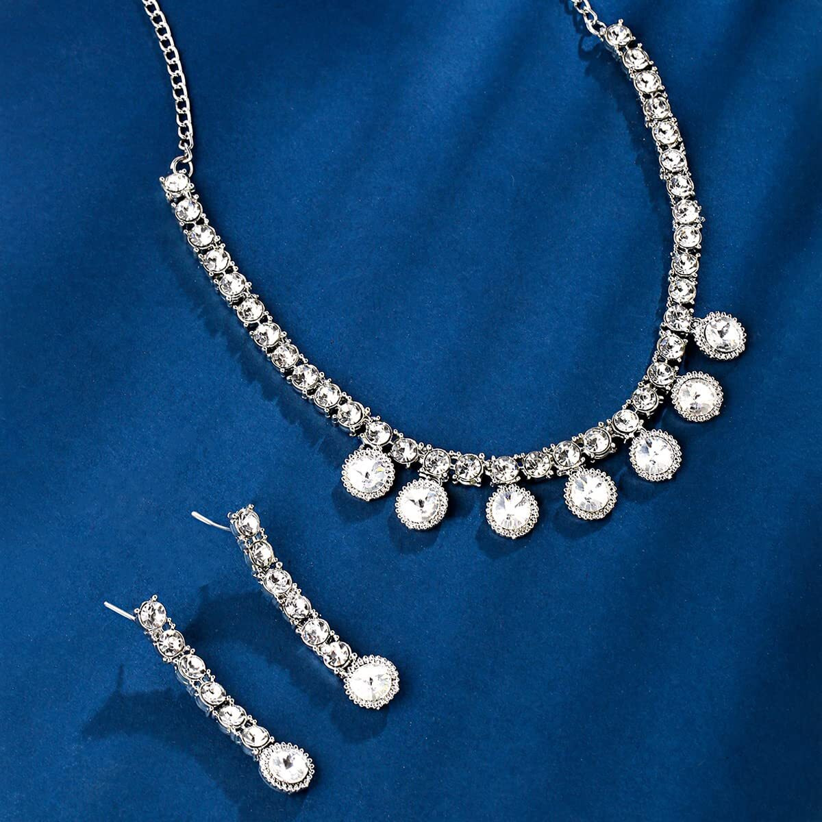 Yellow Chimes Jewellery Set for Women and Girls Crystal Bridal Jewellery Set for Wedding | White Stone Bridal Jewellery Set | Birthday Gifts For Women Valentine Gift for Girls