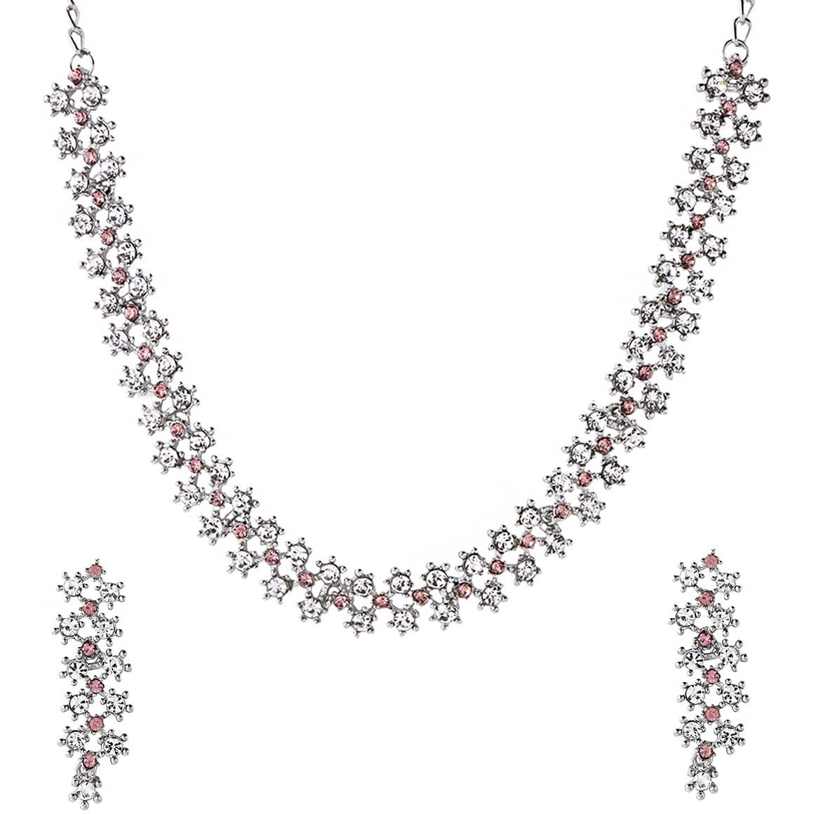 Yellow Chimes Jewellery Set for Women and Girls Crystal Bridal Jewellery Set for Wedding | White & Pink Stone Bridal Jewellery Set | Birthday Gift For Women Valentine Gift for Girls