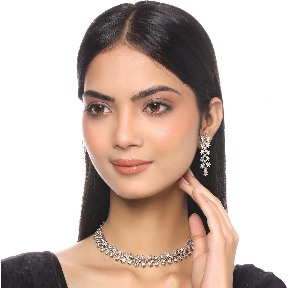 Yellow Chimes Jewellery Set for Women and Girls Crystal Bridal Jewellery Set for Wedding | White & Pink Stone Bridal Jewellery Set | Birthday Gift For Women Valentine Gift for Girls